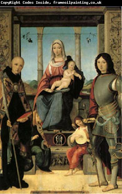 Francesco Marmitta The Virgin and Child with Saints Benedict and Quentin and Two Angels (mk05)